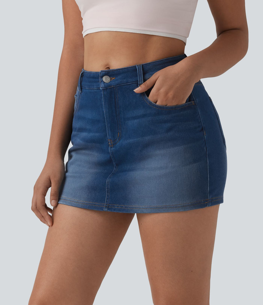 Skort Halara Flex™ jean décontracté taille haute micro avec poches