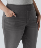 Jean décontracté Halara Flex™ grande taille bootcut taille haute en maille extensible délavée avec multiples poches