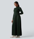 Robe pull longue tailleur col montant manches longues