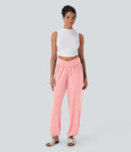 Pantalon de jogging décontracté à taille haute croisée avec poches latérales et cordon de serrage