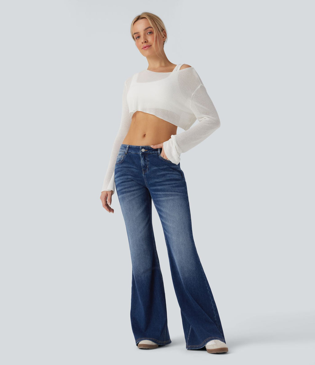 Halara Flex™ Jean évasé décontracté délavé taille basse avec poches