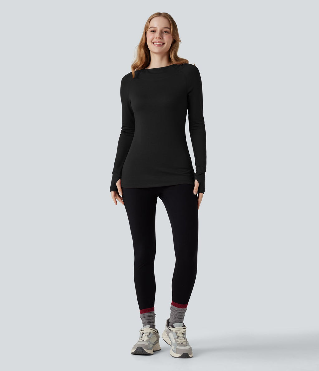 Haut de sport yoga chauffant à capuche à manches longues avec passants pouces Halara HeatCore