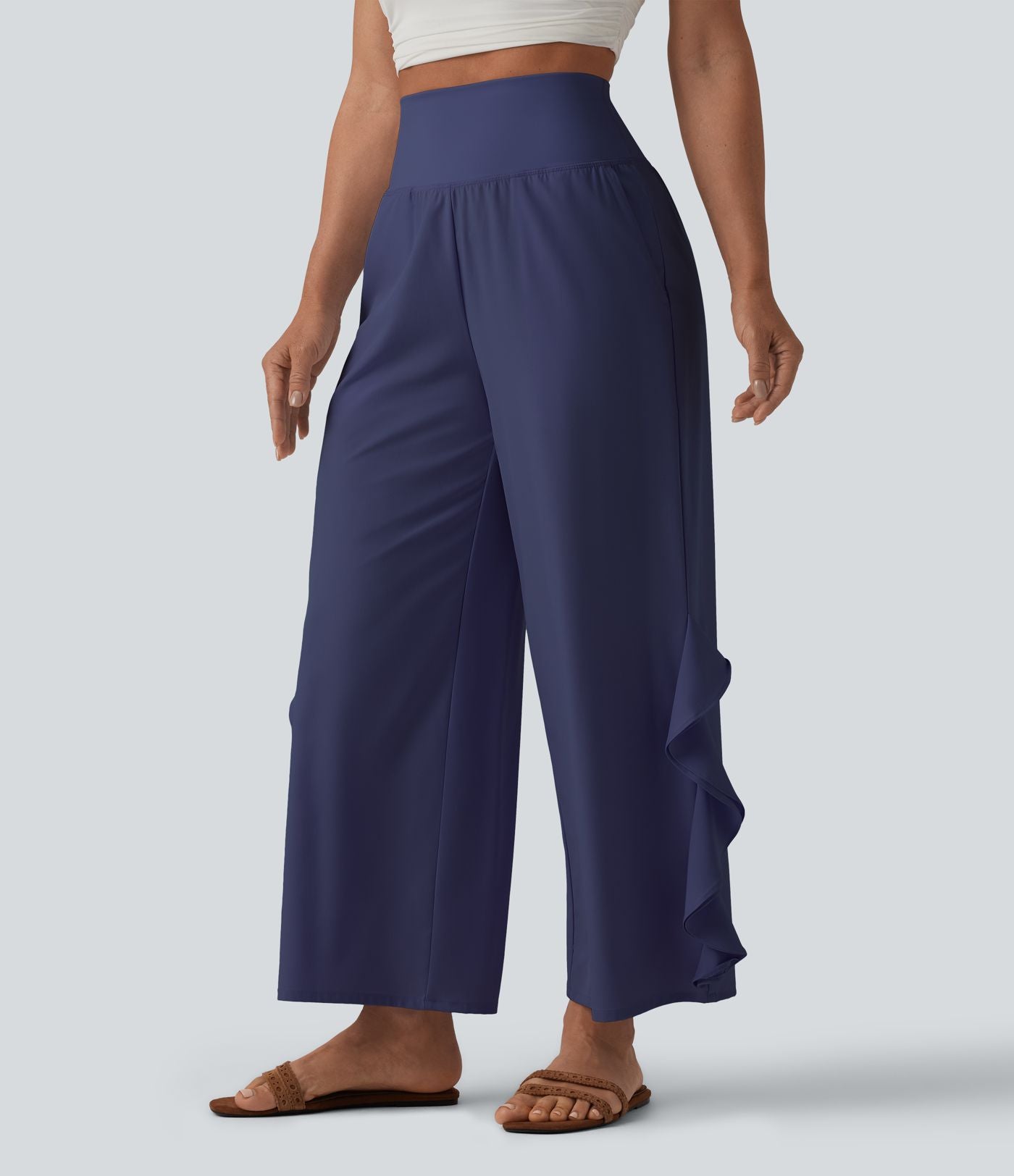 Pantalon large séchage rapide Breezeful™ taille haute à volants avec poches