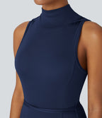 Robe Casual Midi 2 Pièces Capuche Col Montant Sans Manches Fendue avec Découpe Dos Nœud Côtelée