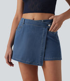 Micro skort jean Halara Flex™  taille mi-haute asymétrique avec poches