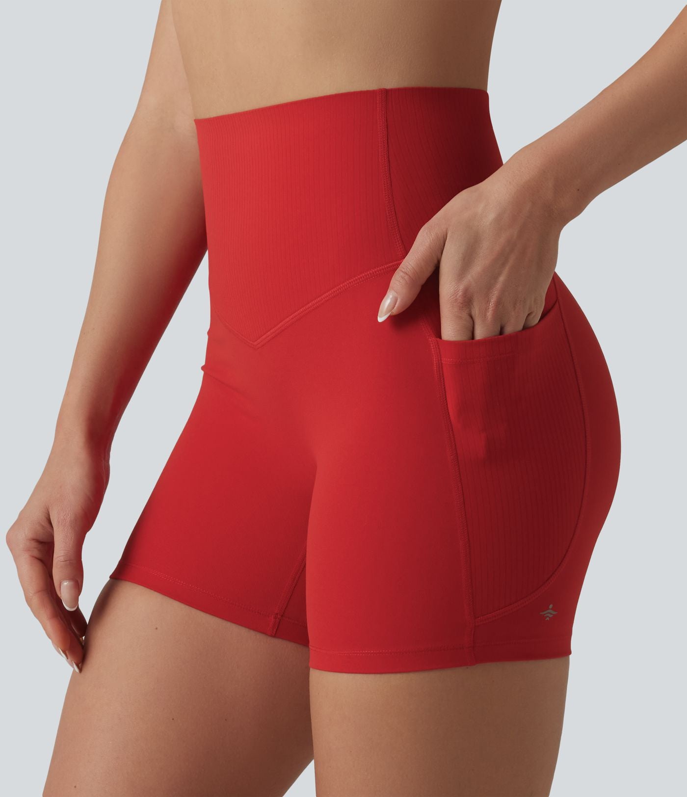 Short cycliste de yoga Halara UltraSculpt™ taille haute, ventre plat, côtelé contrasté, 12,5 cm, avec poches