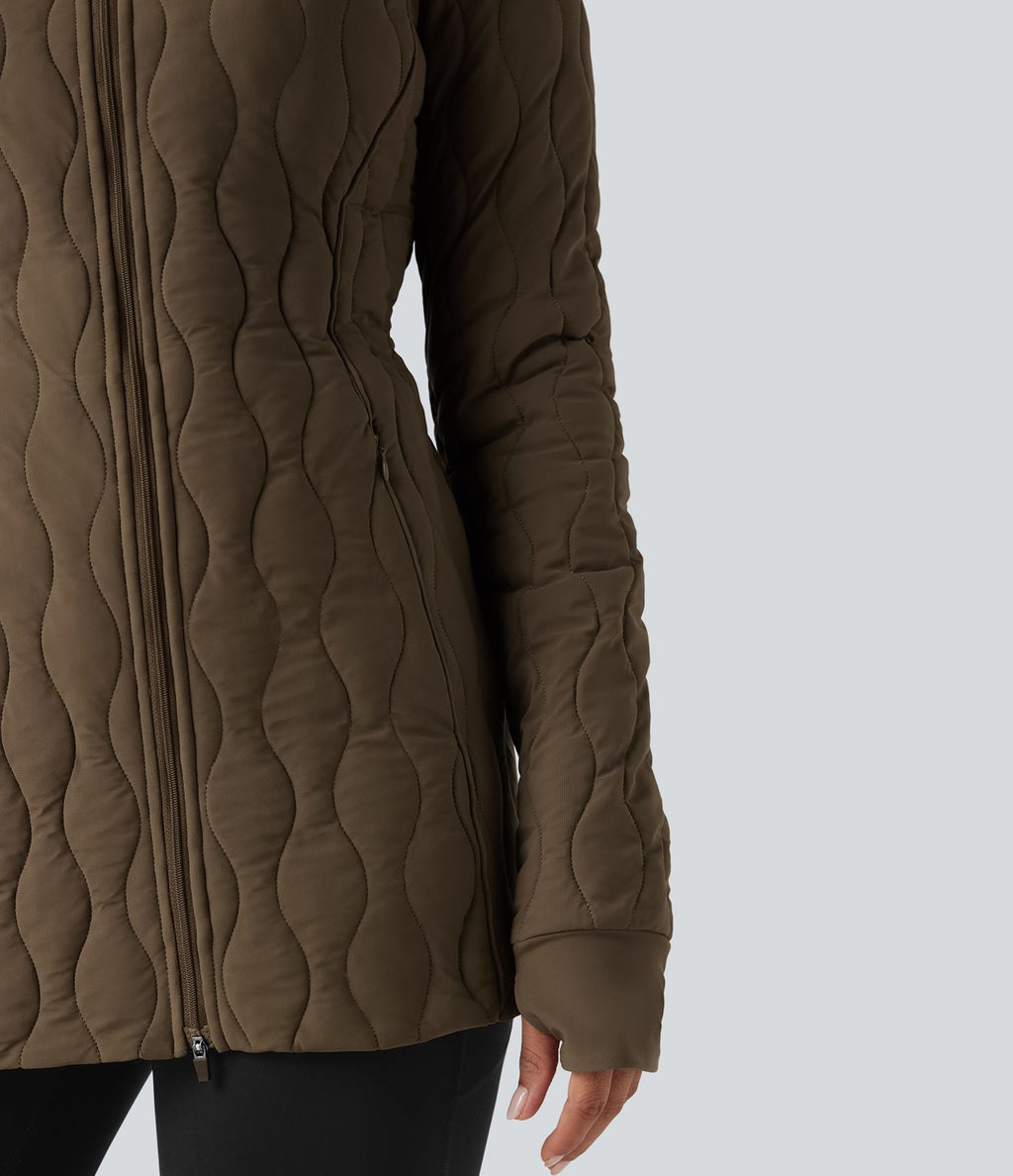 Veste matelassée de sport PuffFlex à col montant, manches longues, fermeture éclair avec passe-pouces et poches