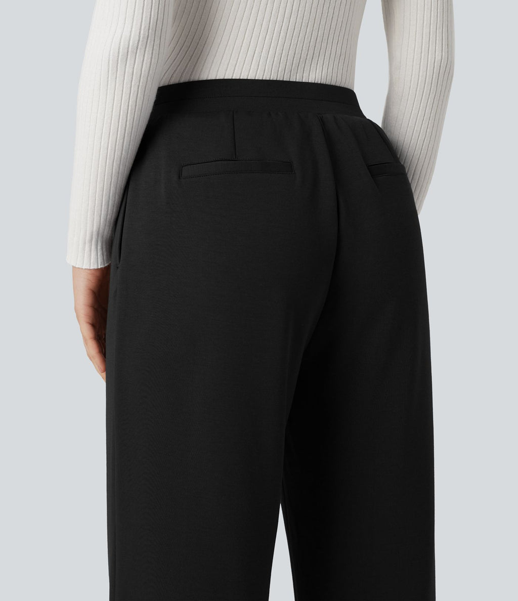 Pantalon tailleur coupe droite taille haute avec poches