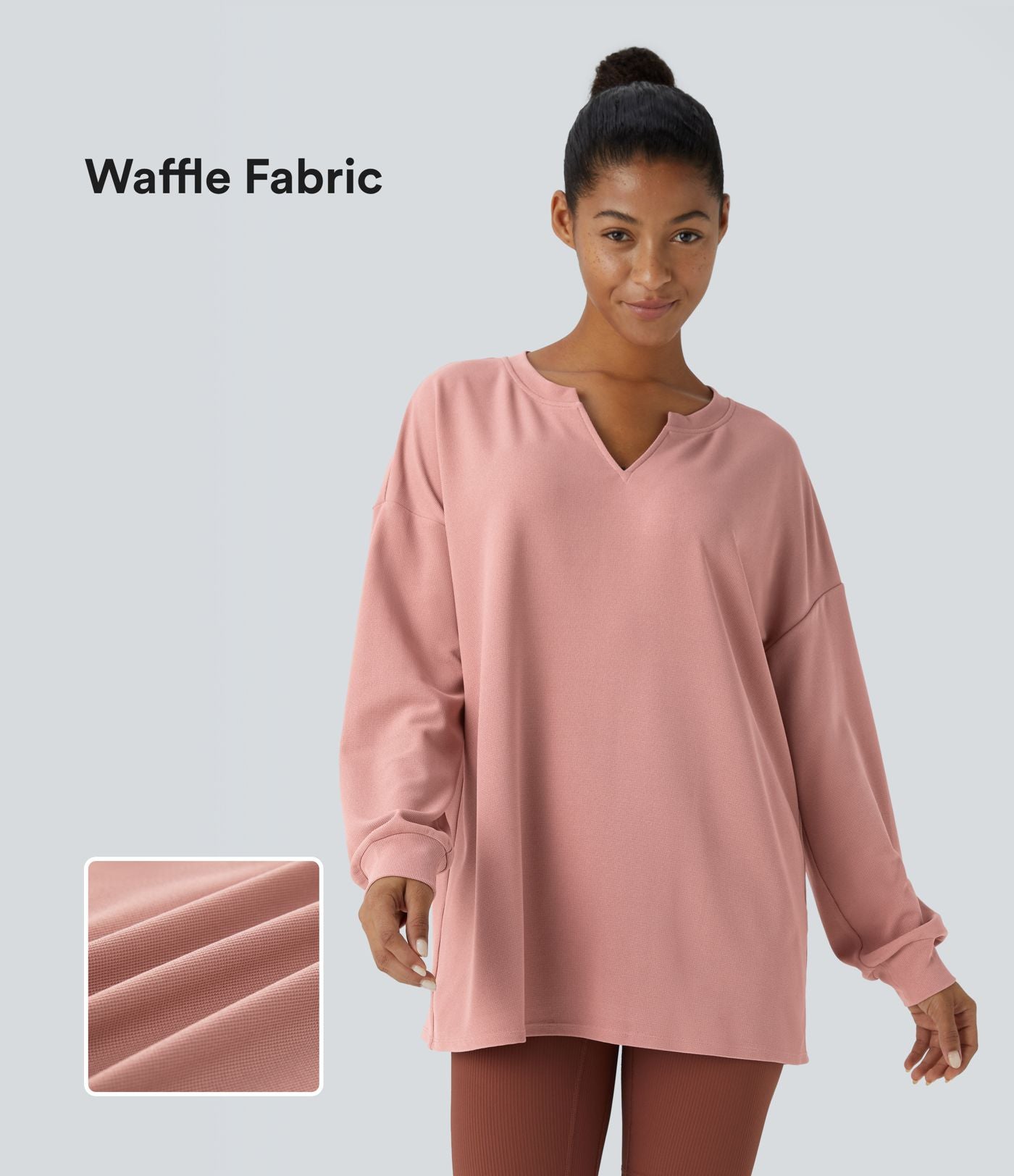 Sweat décontracté en tissu gaufré avec col en V et épaules tombantes