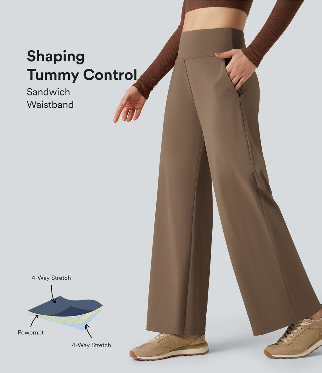 Pantalon de yoga large gainant taille haute avec poches