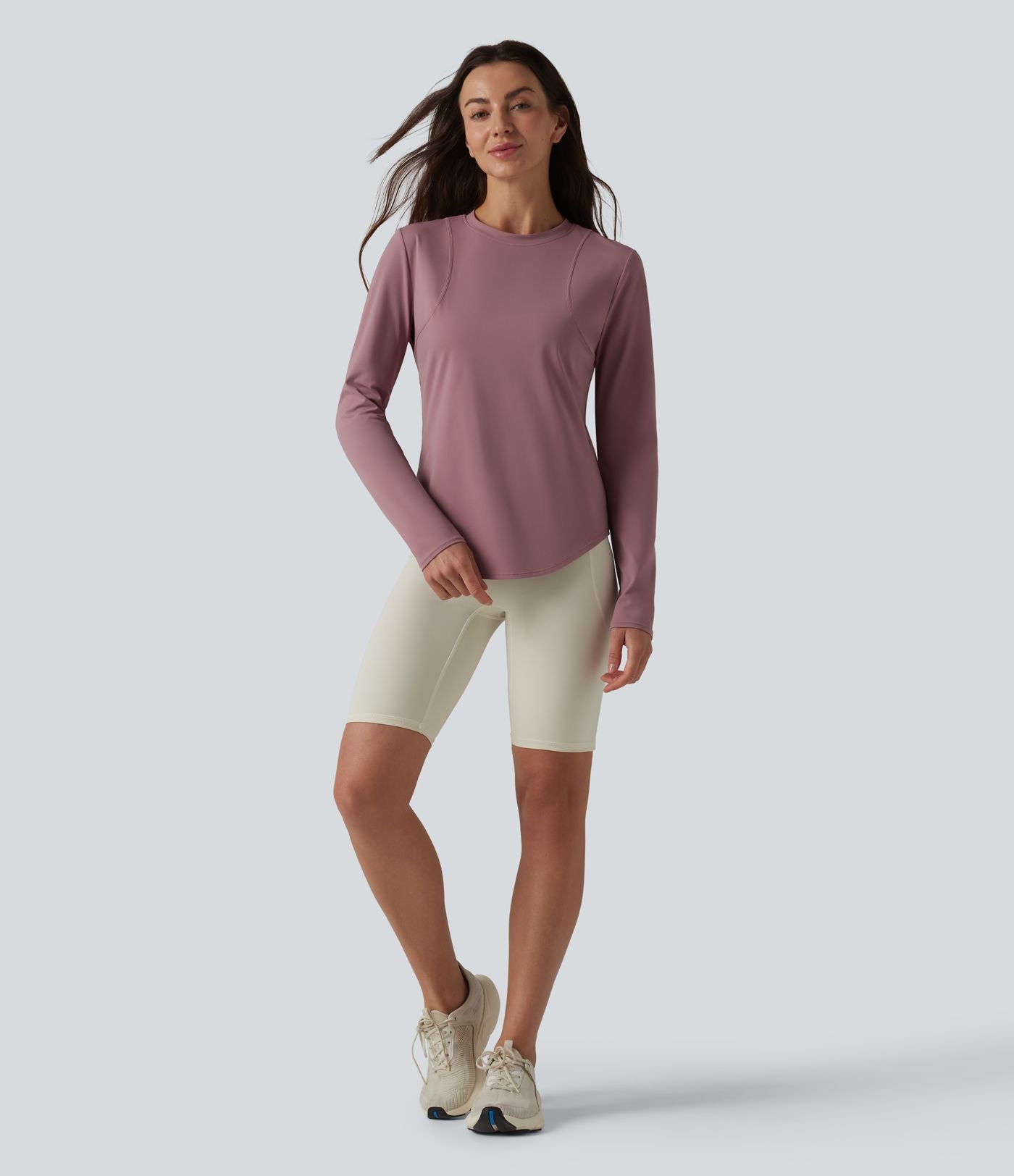 Haut de sport à col rond manches longues ourlet arrondi œillets effet frais InstantCool séchage rapide UPF50+