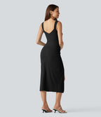 Robe midi moulante décontractée décolleté cœur avec soutien-gorge intégré