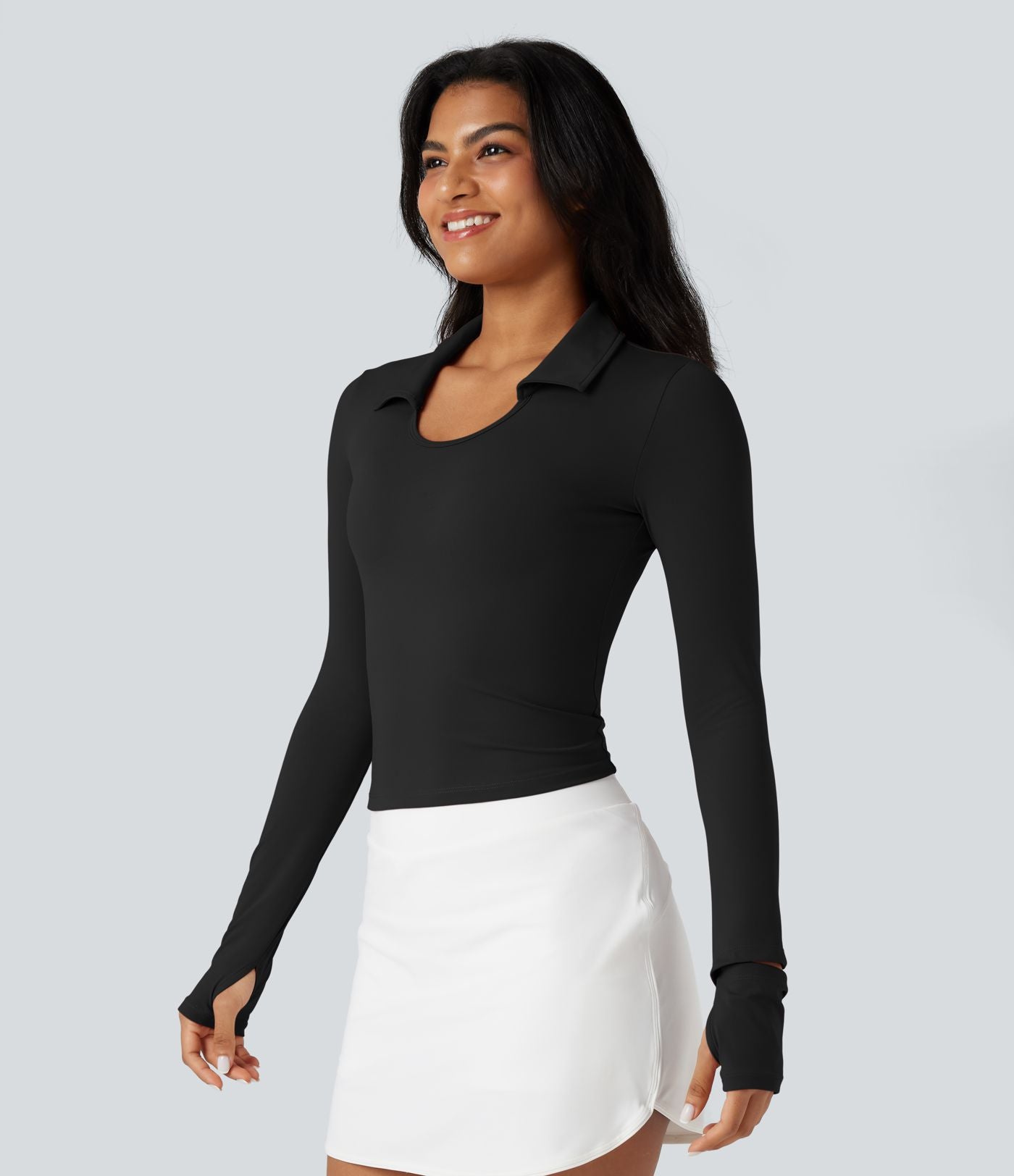Haut de sport yoga SoftlyZero™ Airy col rond manches longues effet frais InstantCool avec passe-pouces, protection solaire UPF50+