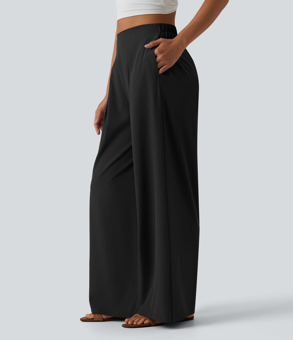 Pantalon large fluide resort plissé taille haute séchage rapide Breezeful™ avec poches
