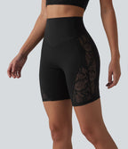 Short cycliste de yoga Halara UltraSculpt™ taille haute ventre plat en dentelle contrastée, 17,5 cm, avec poche