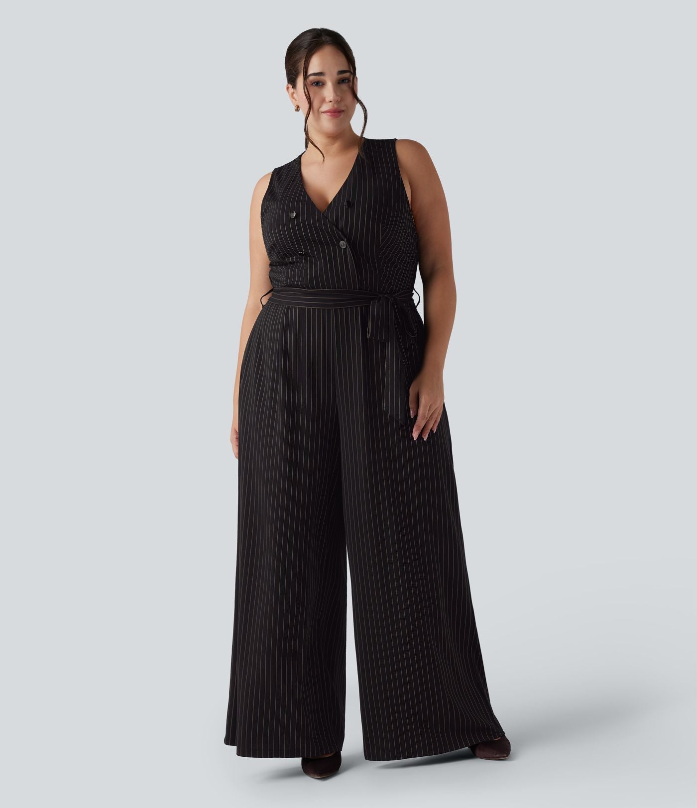 Combinaison grande taille col V sans manches ceinturée à rayures effet frais InstantCool avec poches, accès facile Easy Peasy