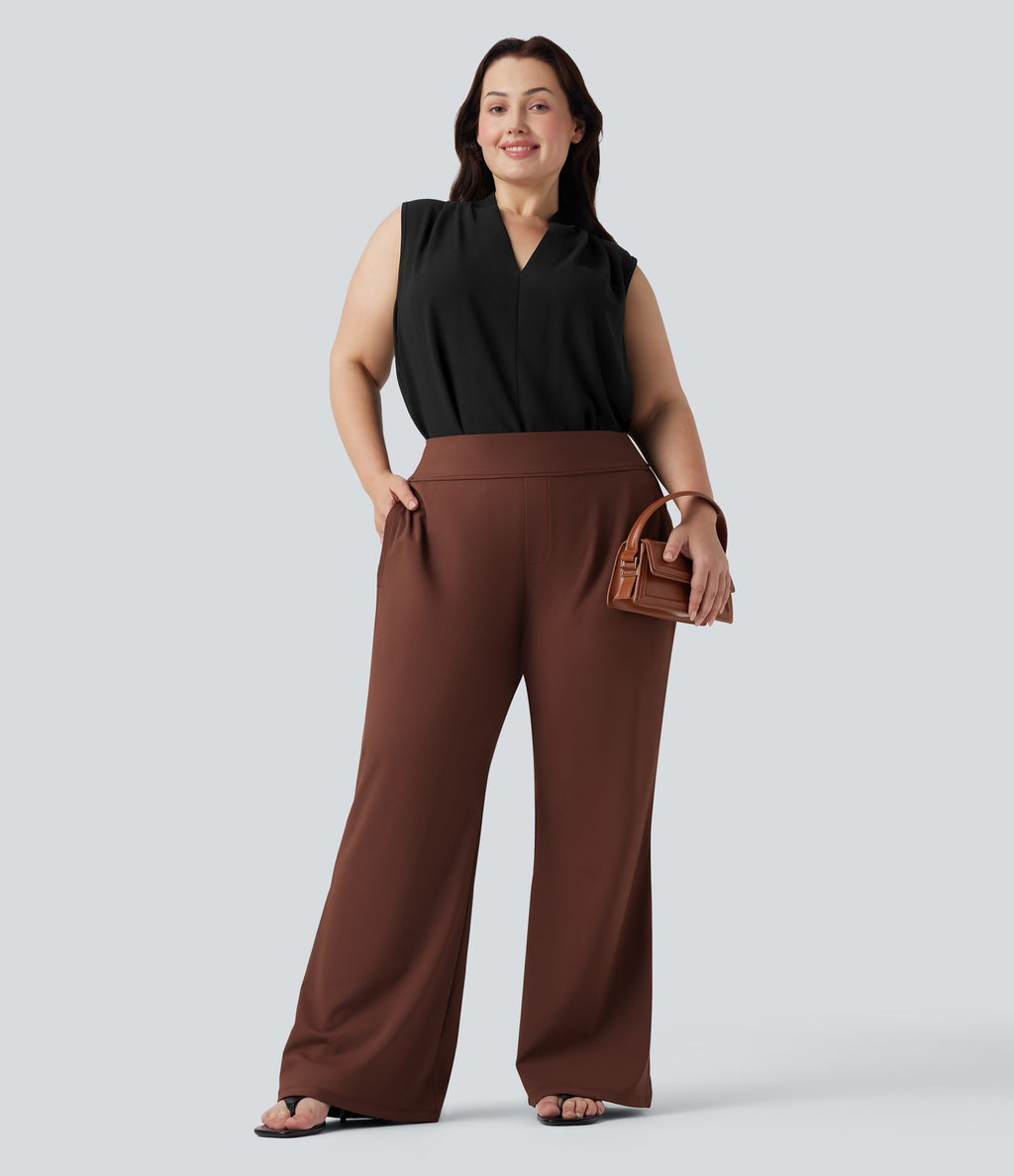 Blouse travail grande taille col V sans manches