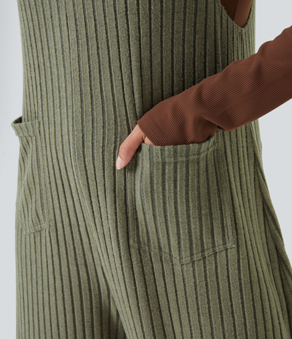 Salopette casual grande taille tricot côtelé avec poches