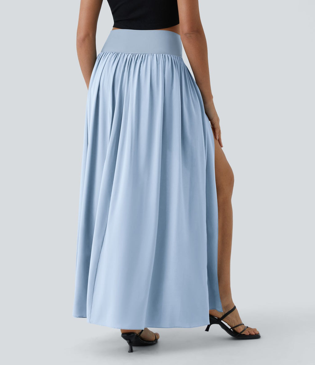 Breezeful™ Jupe Taille Haute Casual Maxi Séchage Rapide Fluide Fente Plissée 2 en 1