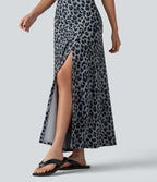 Jupe casual maxi gaufrée léopard taille haute gainante à poche