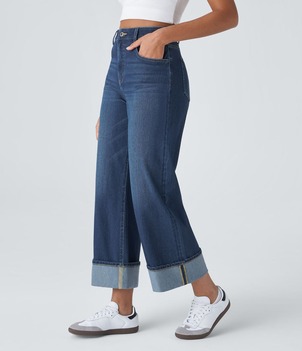 Halara Flex™ Jean Larges Taille Haute Ourlet Roulotté Multiples Poches