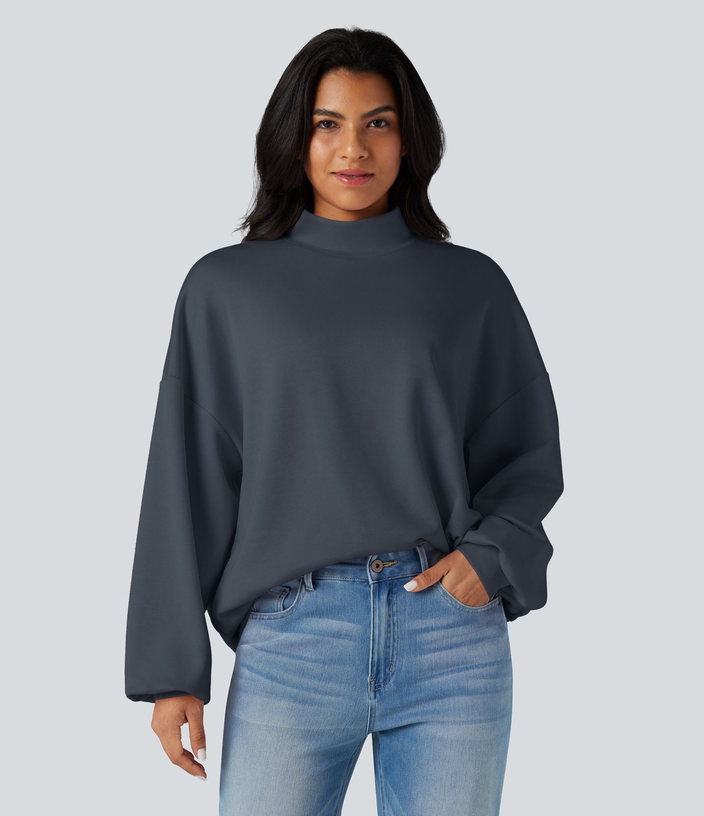 Sweatshirt casual col montant coupe décontractée avec poches