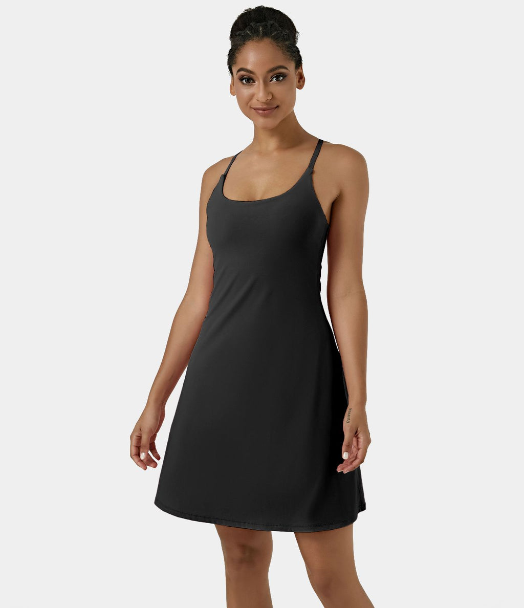 Softlyzero™ Airy Robe Sport de Yoga Plus Longue Dos Nu Découp Bretelles Réglables et Poches