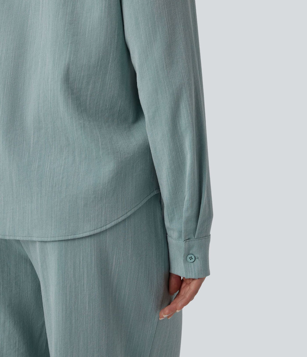 Chemise manches longues aspect lin avec poche