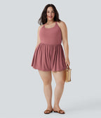 Combinaison-short de séjour grande taille 2-en-1 dos nu torsadée avec poches - Easy Peasy Edition