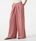 Pantalon ample décontracté effet lin, taille moyenne, à poches
