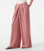 Pantalon ample décontracté effet lin, taille moyenne, à poches