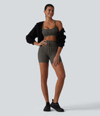 Halara UltraSculpt™ Short de cycliste yoga à carreaux taille haute 12,5 cm avec cordon de serrage et poches
