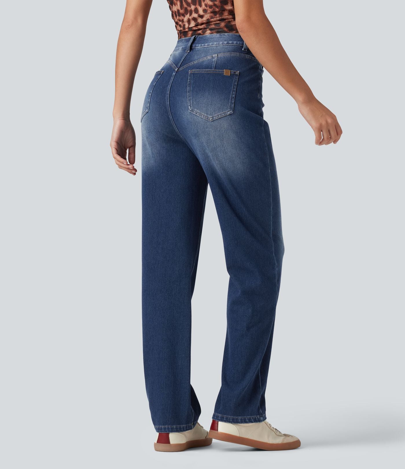 Jean droit taille haute Halara Flex™ délavé avec poches
