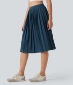 Jupe midi casual taille haute plissée séchage rapide avec poches