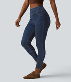Halara Flex™ Jeggings casual 7/8 taille haute en lyocell drapé effet denim, avec poches