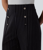 Pantalon tailleur large taille haute rayures avec poches