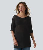 Pull décontracté asymétrique demi-manches