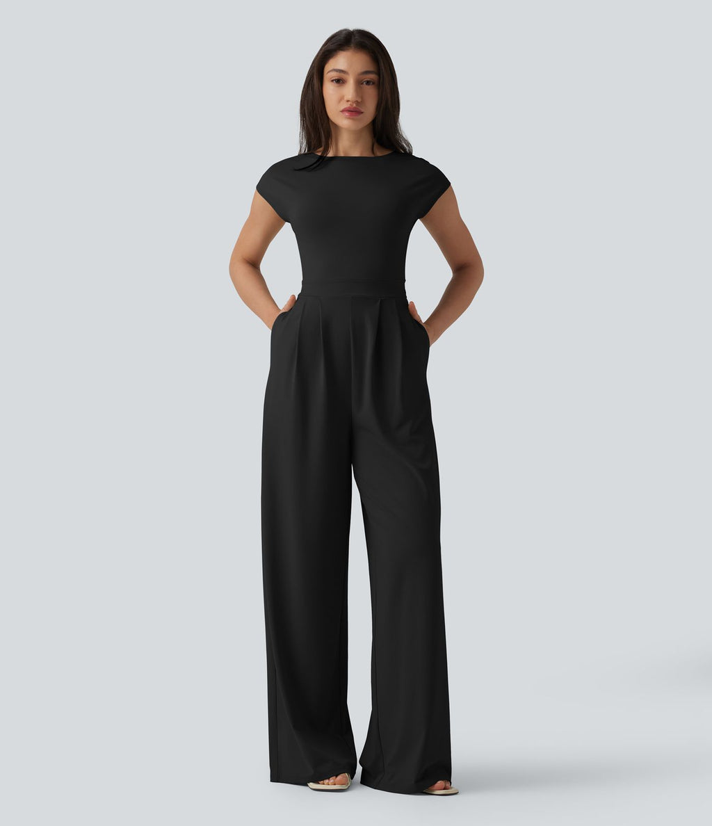 Combinaison casual dos ouvert torsadé avec soutien-gorge intégré et poches – Easy Peasy