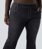 Jean décontracté grande taille évasé taille haute Halara Flex™ effet délavé avec multiples poches