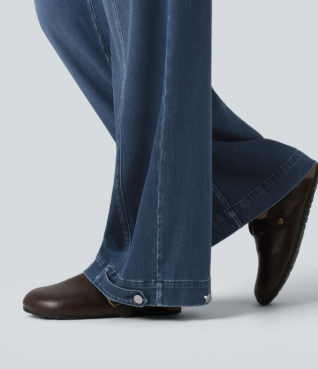 Halara Flex™ Jean large casual baggy taille mi-haute en lyocell drapé effet délavé, ourlet ajustable et poches