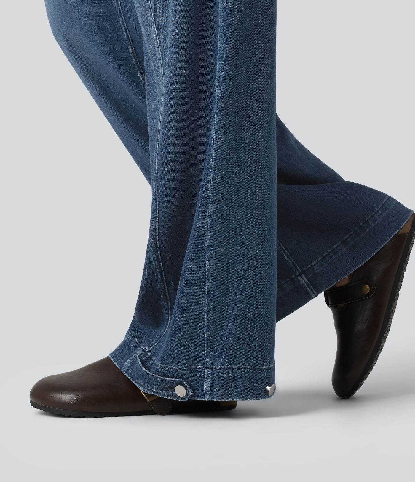 Halara Flex™ Jean large casual baggy taille mi-haute en lyocell drapé effet délavé, ourlet ajustable et poches