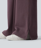 Pantalon jogging évasé molleton coton taille haute avec cordon de serrage, poches, empiècements contrastés et ourlet fend