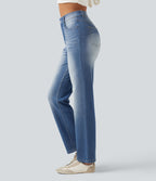 Jean droit Halara Flex™ taille haute gainant délavé avec poches