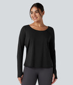 Top de sport yoga SoftlyZero™ Airy mesh contrastant à découpes manches longues avec trous pouces - UPF50+