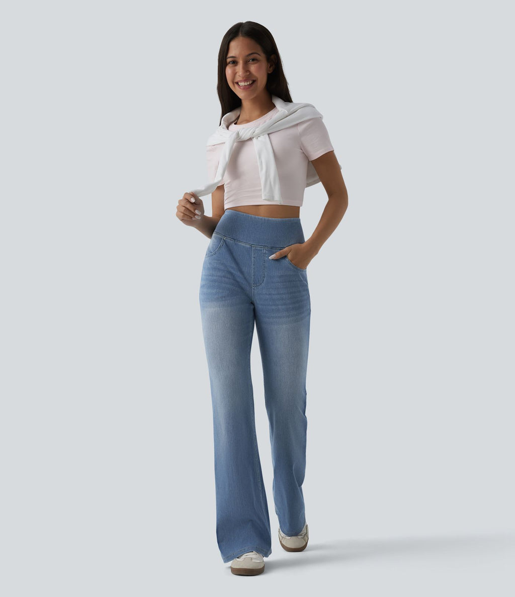 Jean évasé Halara Flex™ gainant casual taille haute avec poches