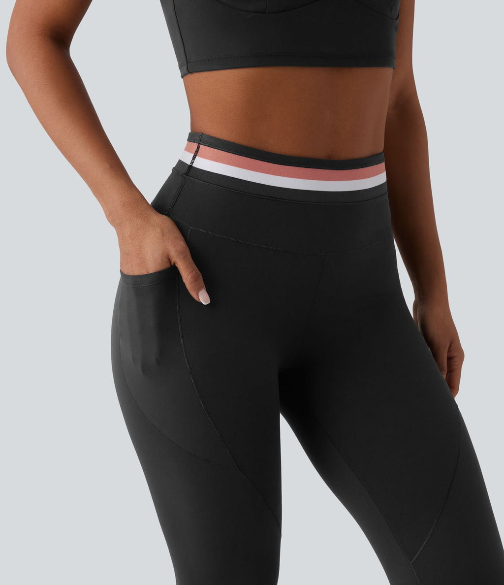 Legging de sport Halara UltraSculpt™ 7/8 gainant taille haute color block à rayures avec poches