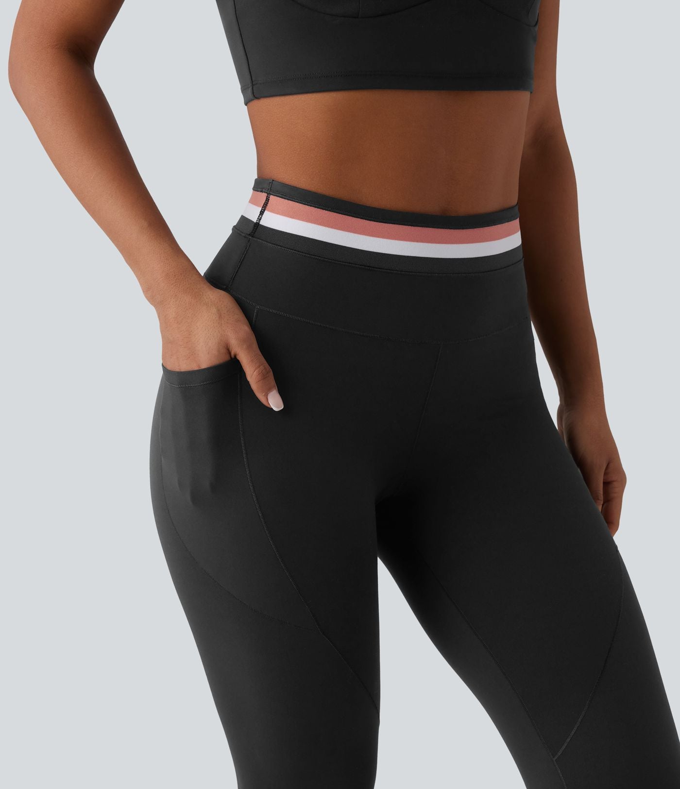 Legging de sport Halara UltraSculpt™ 7/8 gainant taille haute color block à rayures avec poches