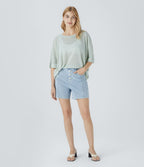 Top Casual Oversize Asymétrique Ourlet Fendu Transparent