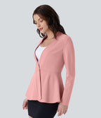 Veste péplum de travail col en V avec un bouton