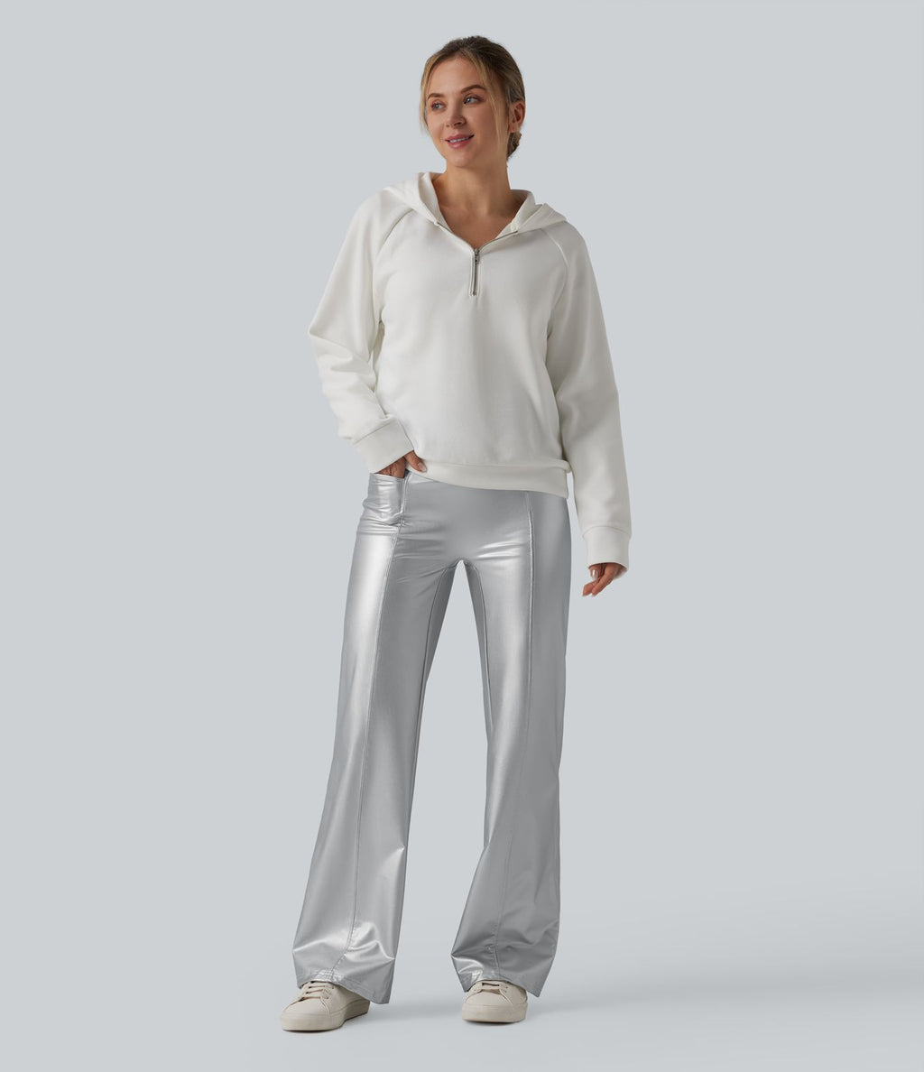 Pantalon similicuir évasé gainant taille haute stretch avec poches
